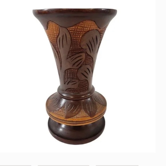 Vintage Hand Carved Floral Wooden Vase - Picture 1 of 1